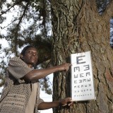 Testing eye sight at an eye camp
