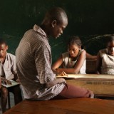 A class of visually impaired school children in Uganda.