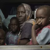 A family arrive into Renk from Sudan, via the border crossing at Jeda, South Sudan.