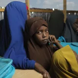 Children study at class at a camp school in Mogadishu.